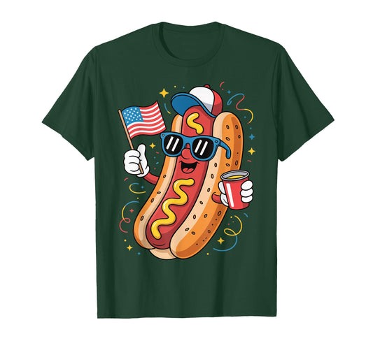 Hot Dog USA Flag 4th Of July T-Shirt