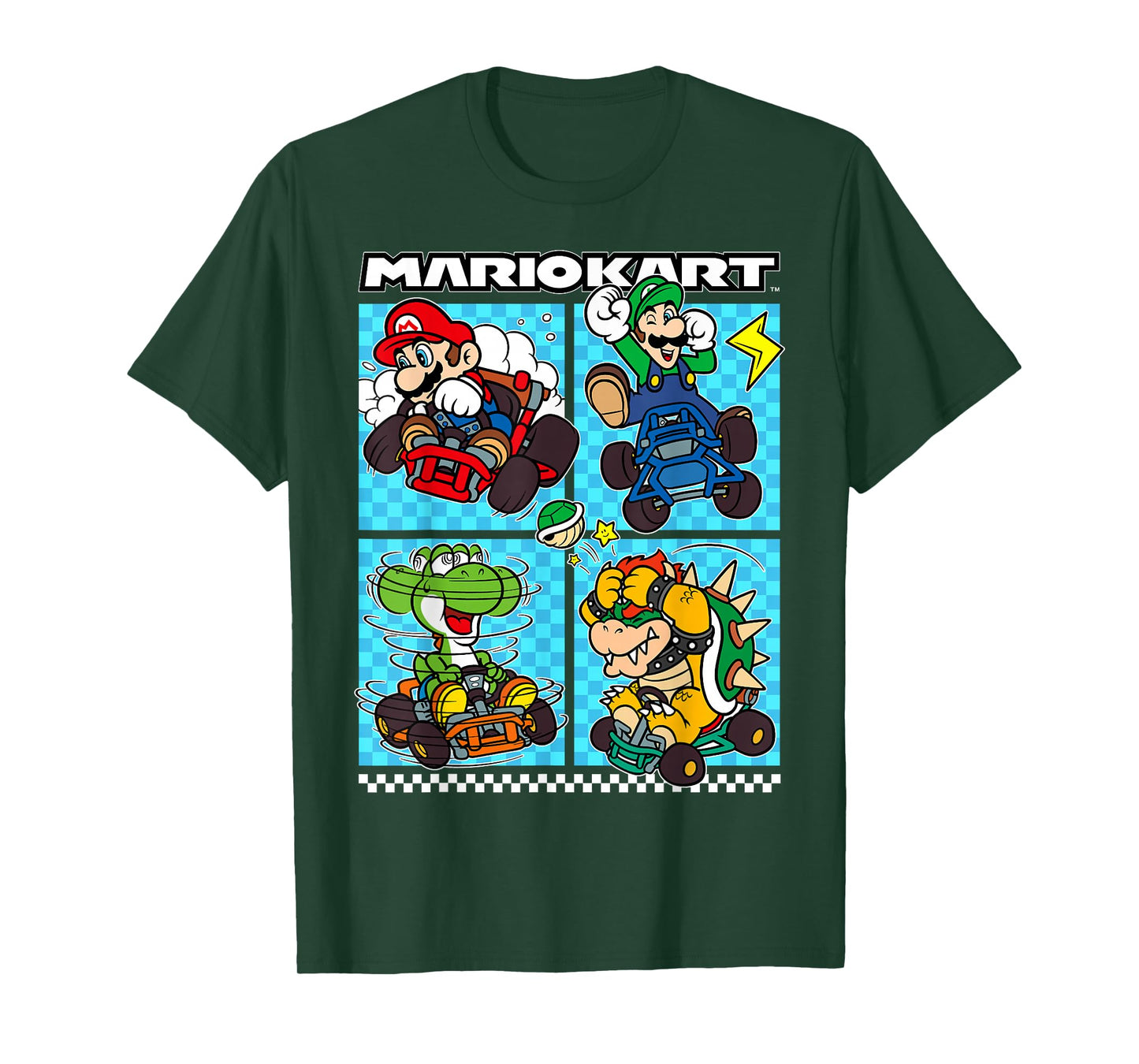 Mario Kart Group Graphic T-Shirt - Classic Fit, Crew Neck, Black, Adult