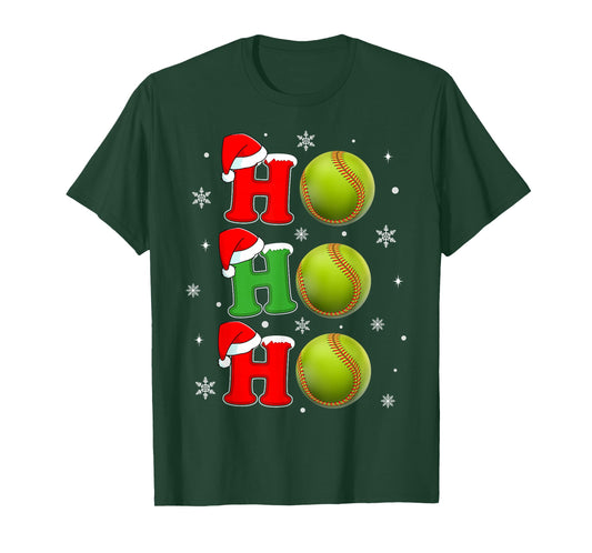 Ho Ho Ho Santa Softball Christmas Funny Sports Player Xmas T-Shirt