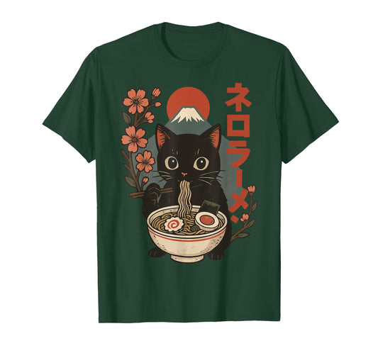 Cat Eating Ramen Kitten Anime Japan T-Shirt