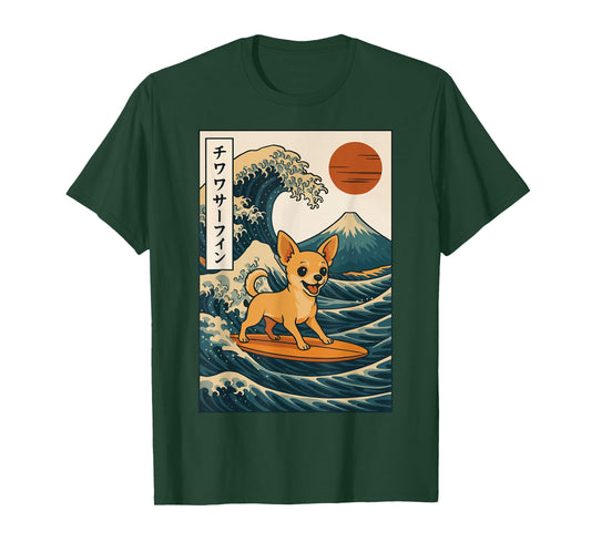 Chihuahua Surfing Japanese Wave T-Shirt