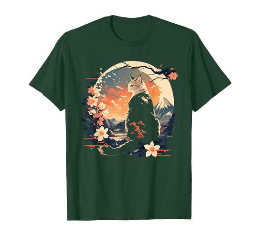 Kawaii Cat Anime Japanese Retro Men Women Kids Funny Cat T-Shirt