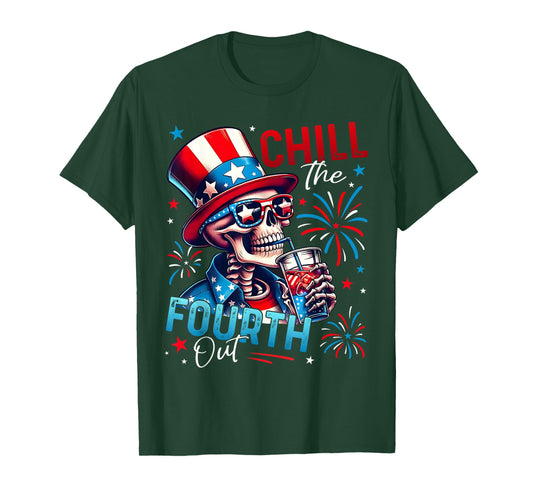 Chill The Fourth Out Funny Skeleton 4th Of July Patriotic T-Shirt