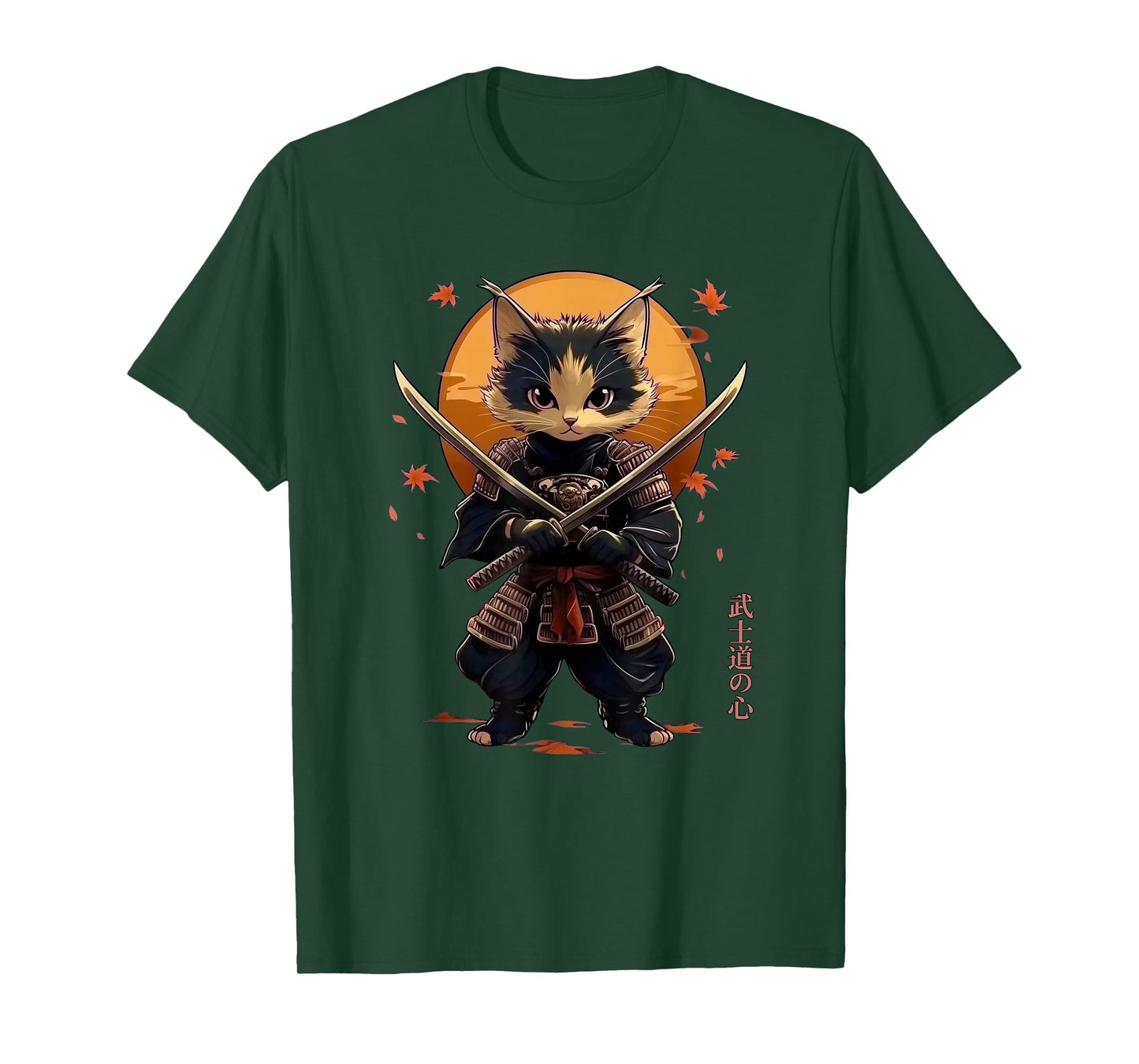 Cat Samurai Graphic Tee Kawaii Warrior Swords Japanese Anime T-Shirt