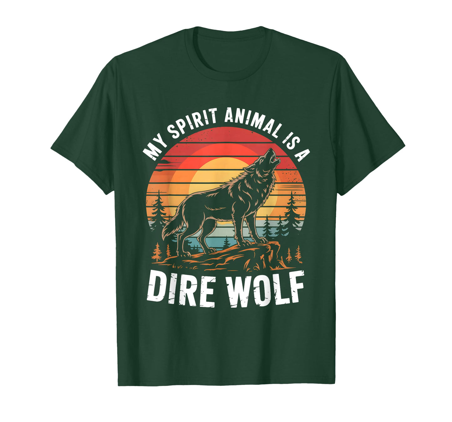 My Spirit Animal Is A Dire Wolf Retro Sunset T-Shirt