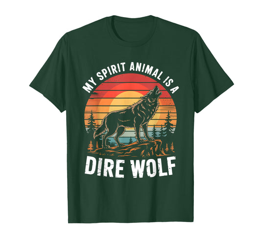 My Spirit Animal Is A Dire Wolf Retro Sunset T-Shirt