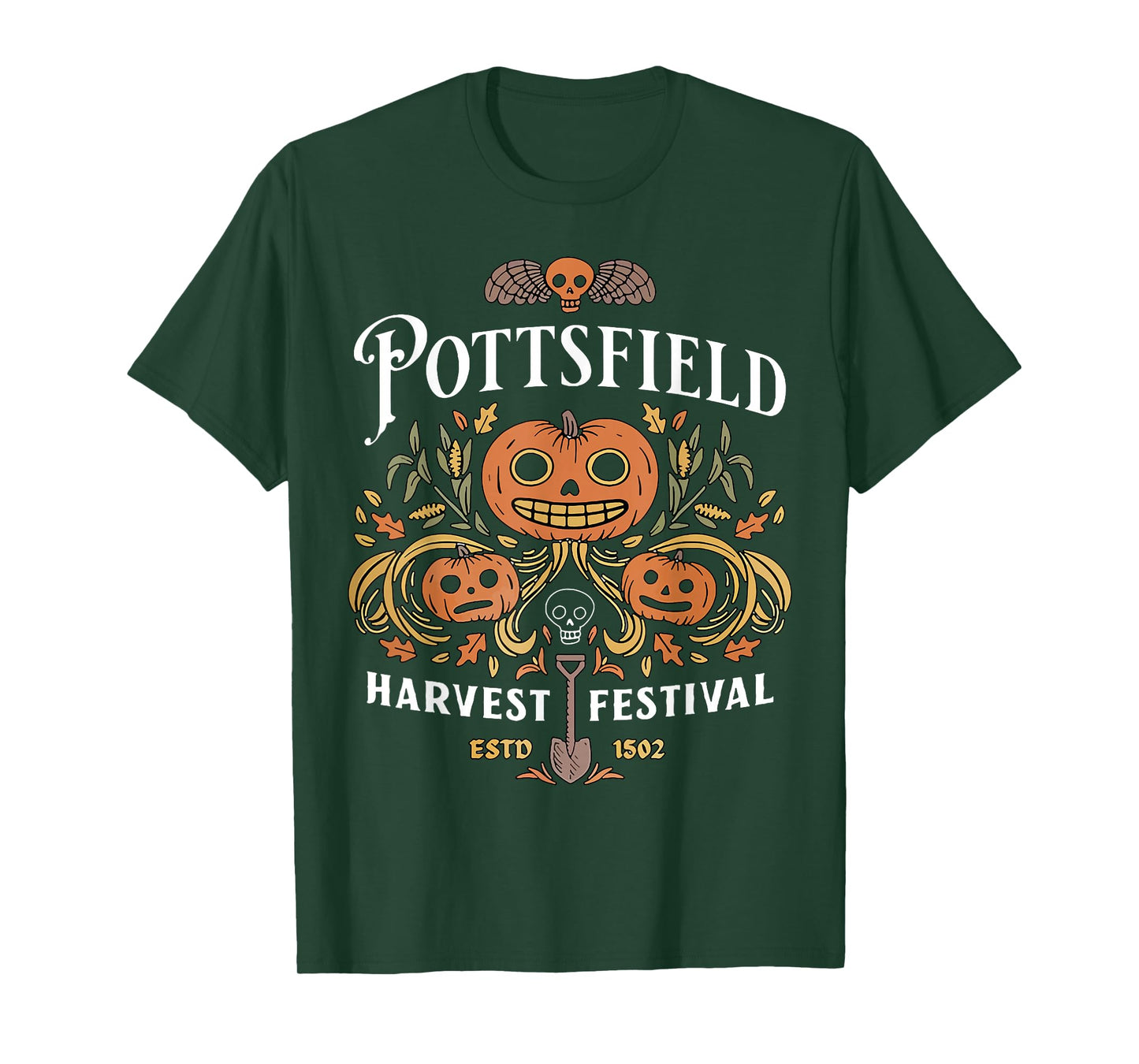 Funny Pottsfield Harvest Festival Tee Shirt - Unisex Adult Halloween T-Shirt - Black - Small - Short Sleeve - Crew Neck - Regular Fit - Modern Style - Appliqued Bow Design - Casual - Machine Wash