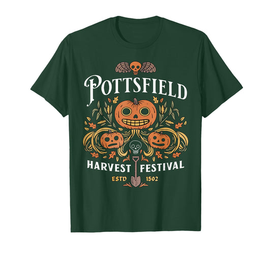 Funny Pottsfield Harvest Festival Tee Shirt - Unisex Adult Halloween T-Shirt - Black - Small - Short Sleeve - Crew Neck - Regular Fit - Modern Style - Appliqued Bow Design - Casual - Machine Wash
