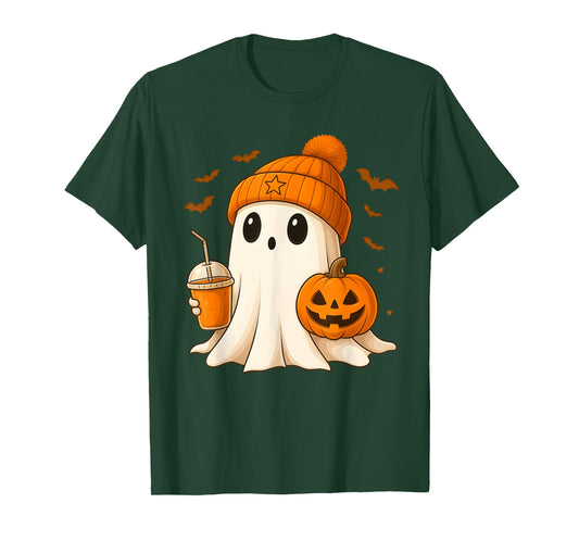 Halloween Cute Ghost Drink Pumpkin Men Women Halloween Ghost T-Shirt