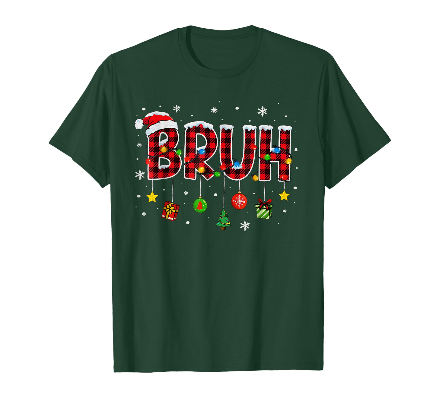 Bruh Funny Christmas Plaid Teens Boys Kids Xmas Pajamas T-Shirt