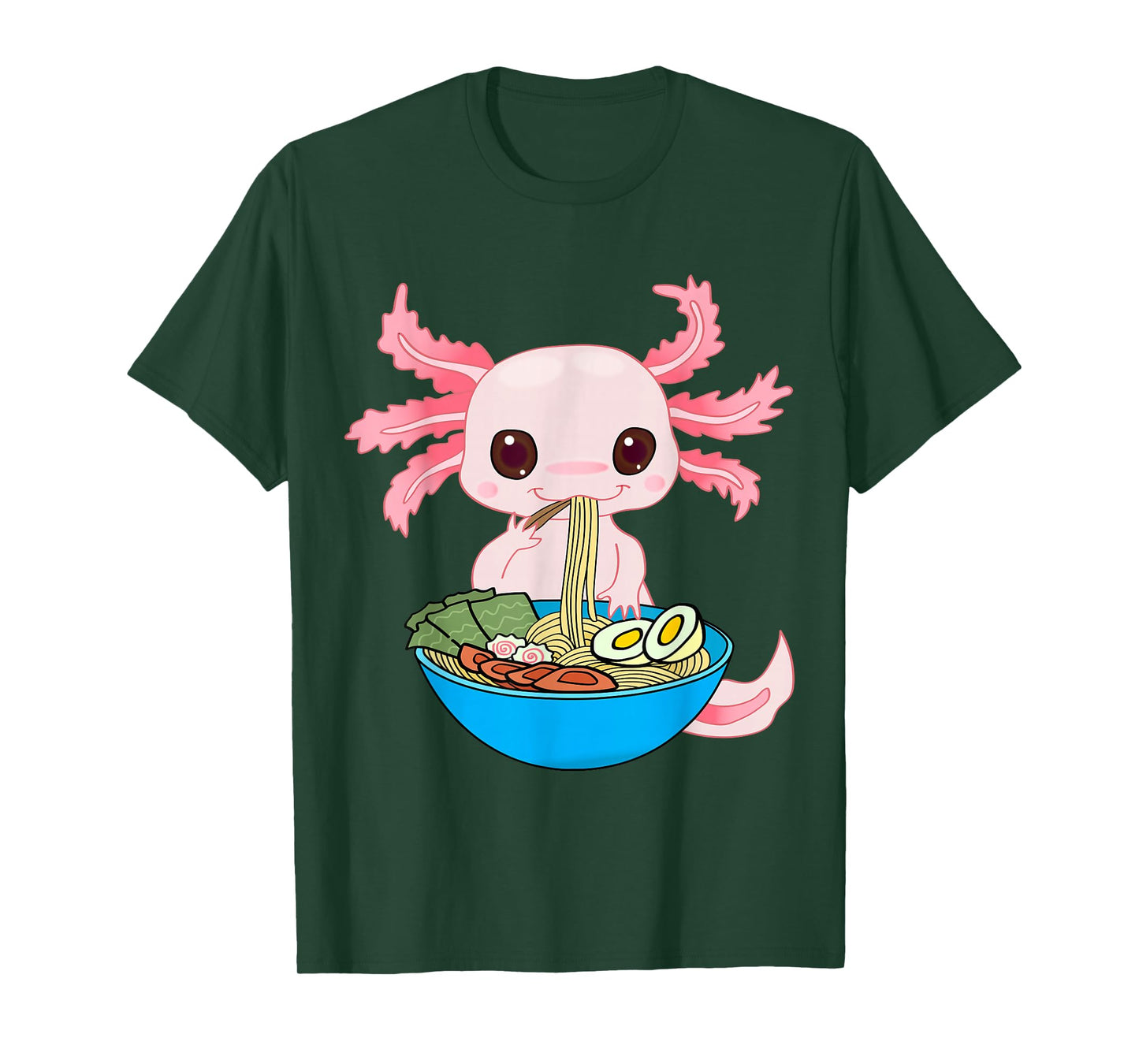 Kawaii Axolotl Eating Ramen Noodles Anime Kids Girls Teens T-Shirt Small