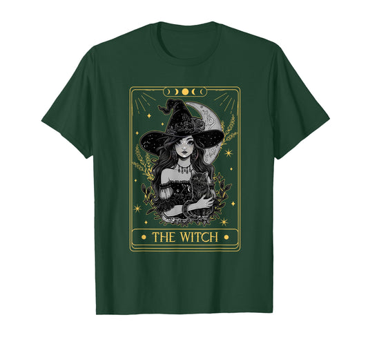 Tarot Card The Witch Witchy Funny Black Cat Spooky Halloween T-Shirt for Men Women Kids