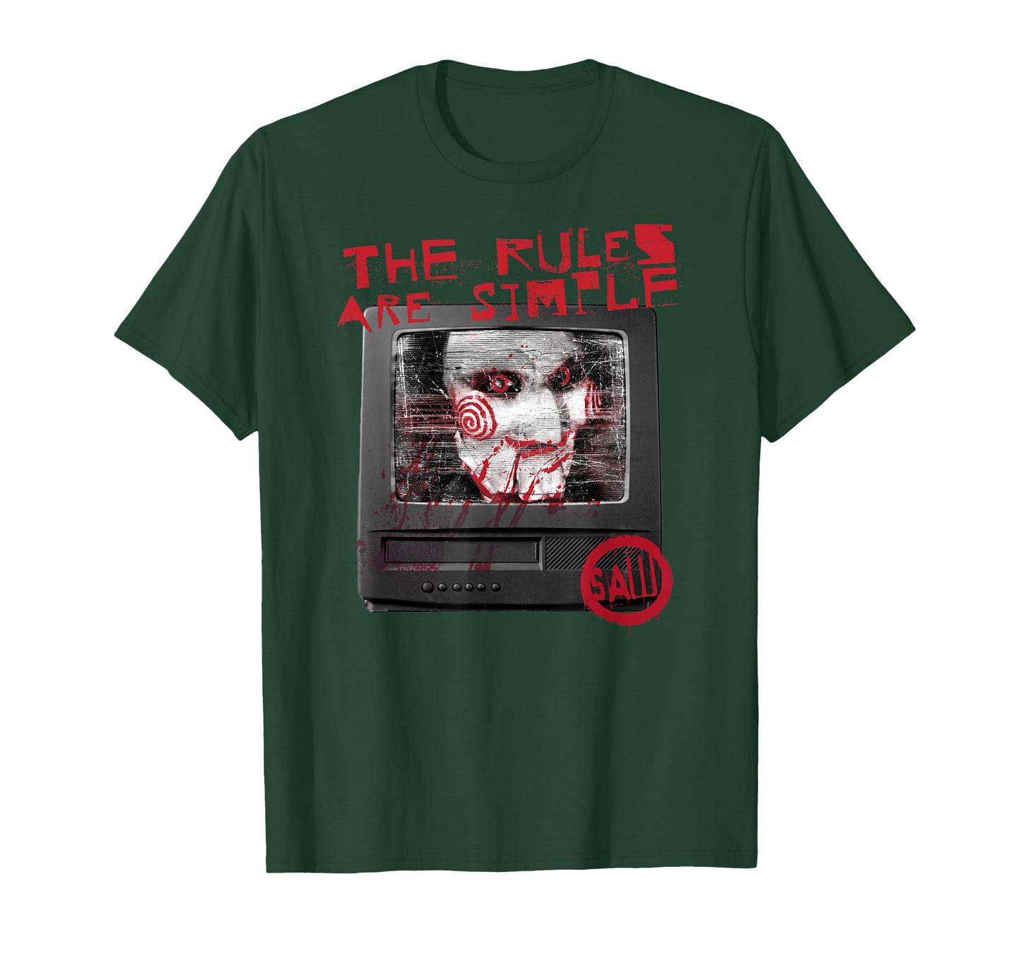 Saw Front and Back Retro TV Tech Jigsaw Horror Movie T-Shirt