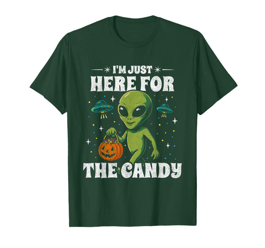 UFO Alien Costume - Just Here for The Candy Funny Halloween T-Shirt