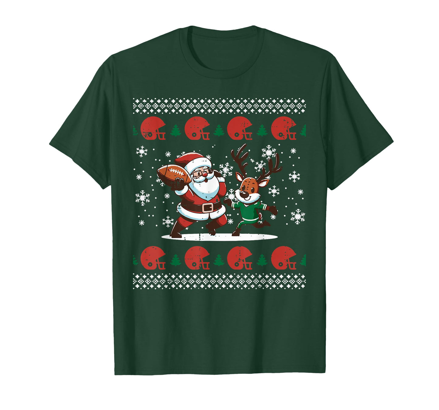 Christmas Santa Reindeer Football Ugly Xmas Boys Kids Men T-Shirt