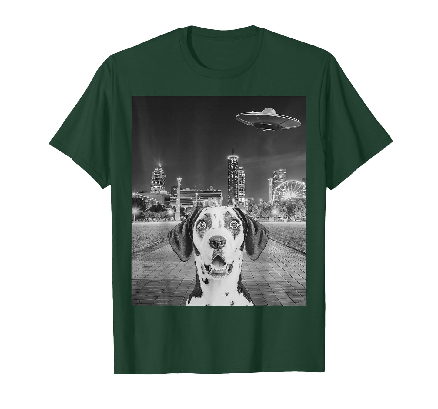 Dog Selfie with Alien UFO Funny Dog Graphic Tee T-Shirt