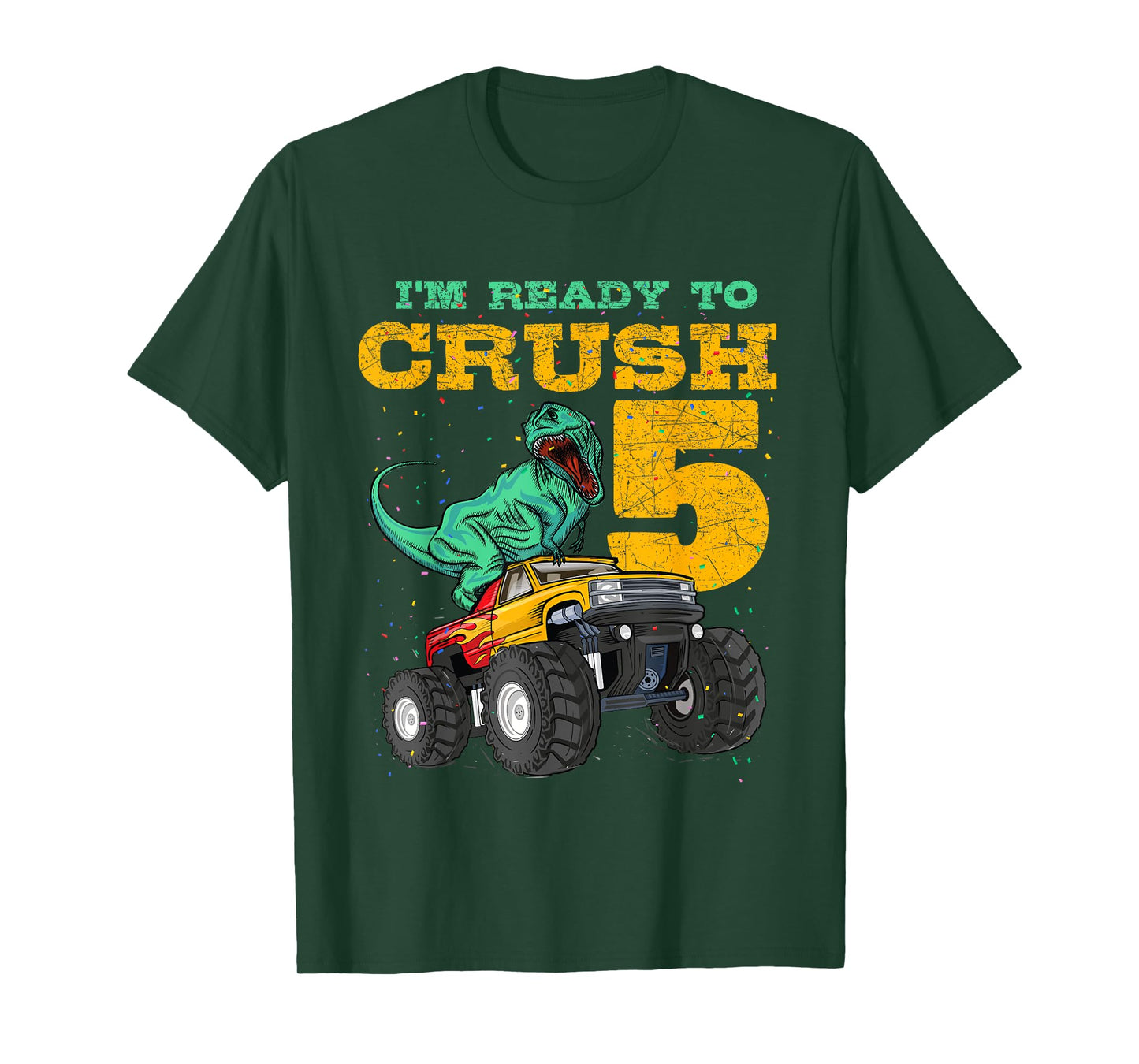 5th Birthday Monster Truck Dino 5 Years Old Bday T-Shirt