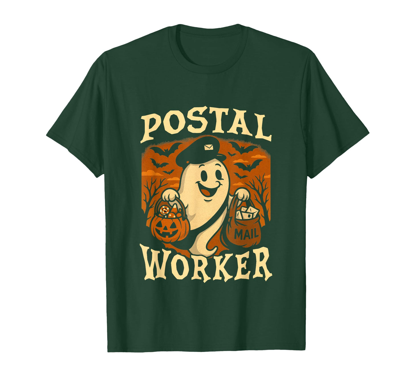 Postal Worker Phumpkin Post Office Staff Ghost Halloween T-Shirt