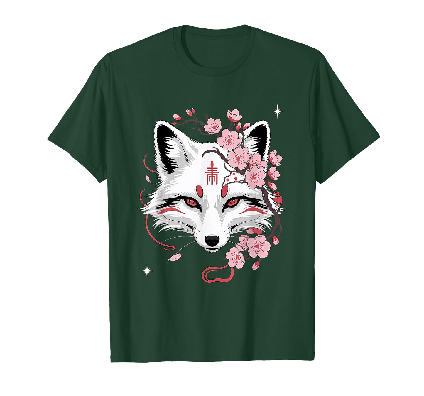 japanese kitsune white fox anime kawaii cherry blossom T-Shirt