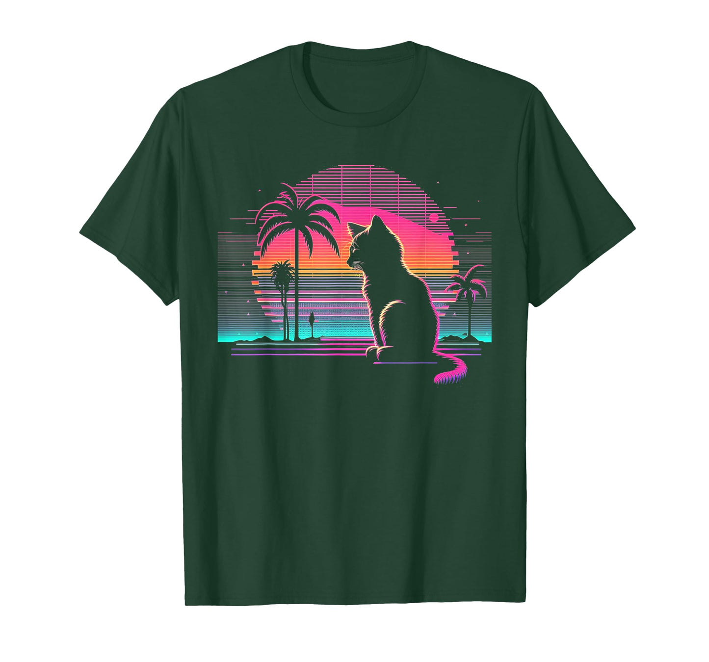Cat Vaporwave Retrowave Aesthetic Synthwave 80s Palm Tree T-Shirt