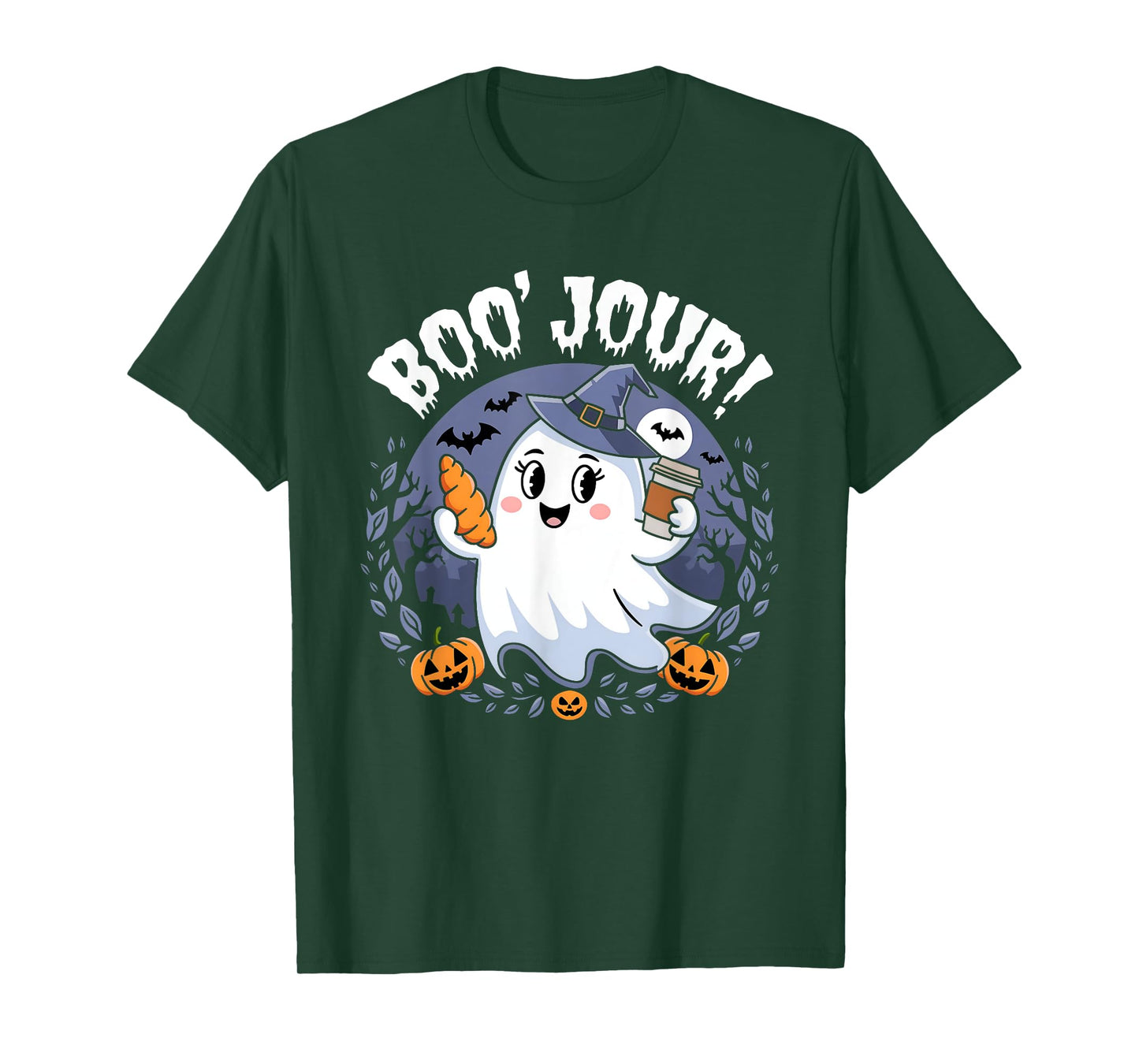 Boo Jour Ghost Halloween French Teacher Cute Coffe Croissant T-Shirt