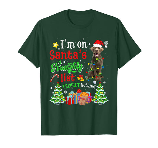 Labrador Dog On Santa's Naughty Funny List Xmas T-Shirt for Men Women Kids