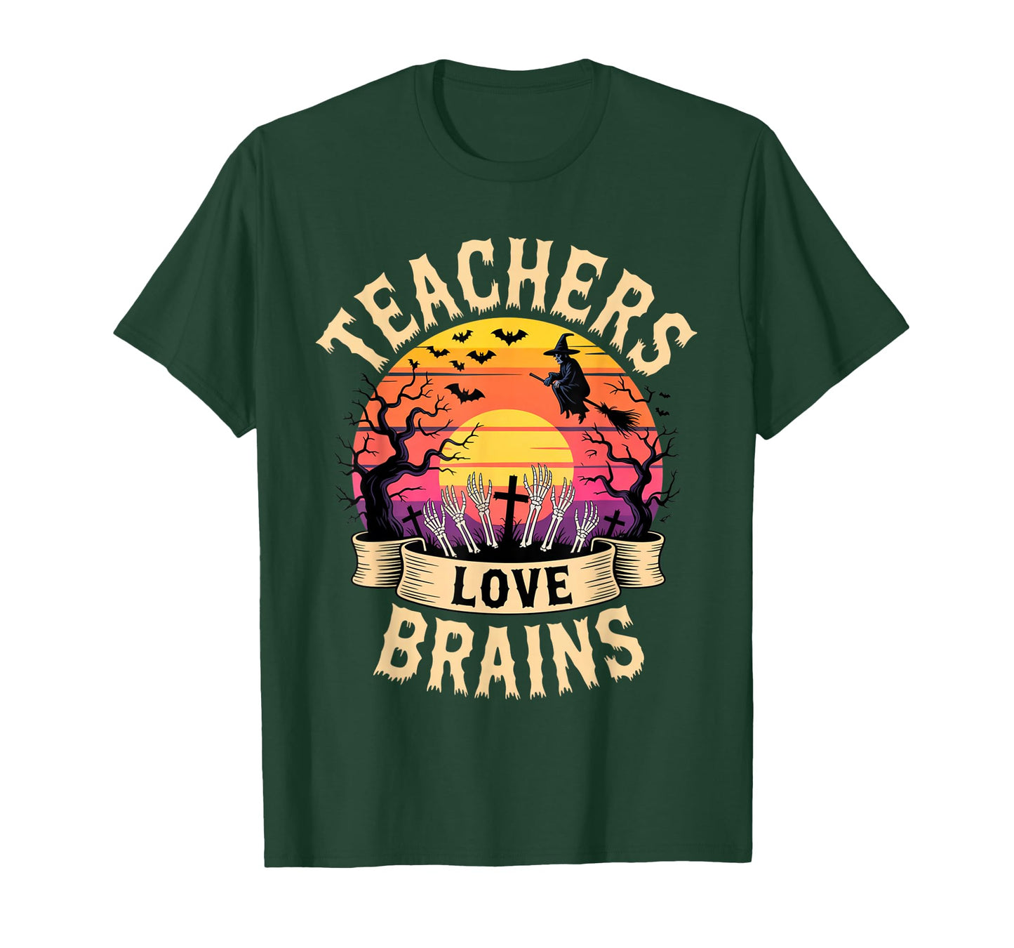 Teachers Love Brains Funny Halloween Zombie Teacher wicth T-Shirt
