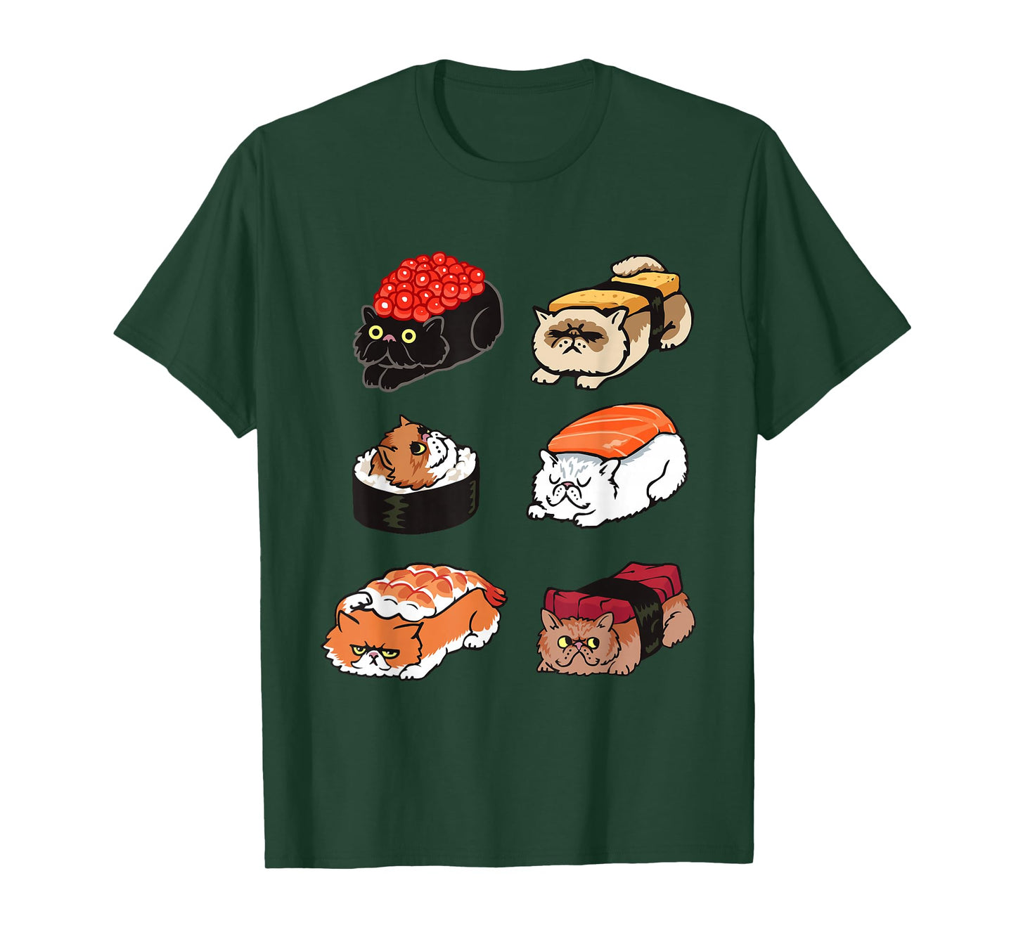 Sushi Persian Cat Funny T- shirt by Huebucket T-Shirt