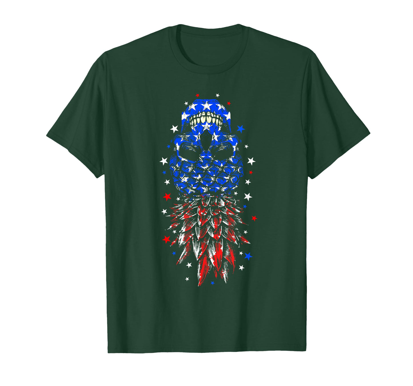 4th of July Skull Pineapple USA Flag Upside Down T-Shirt