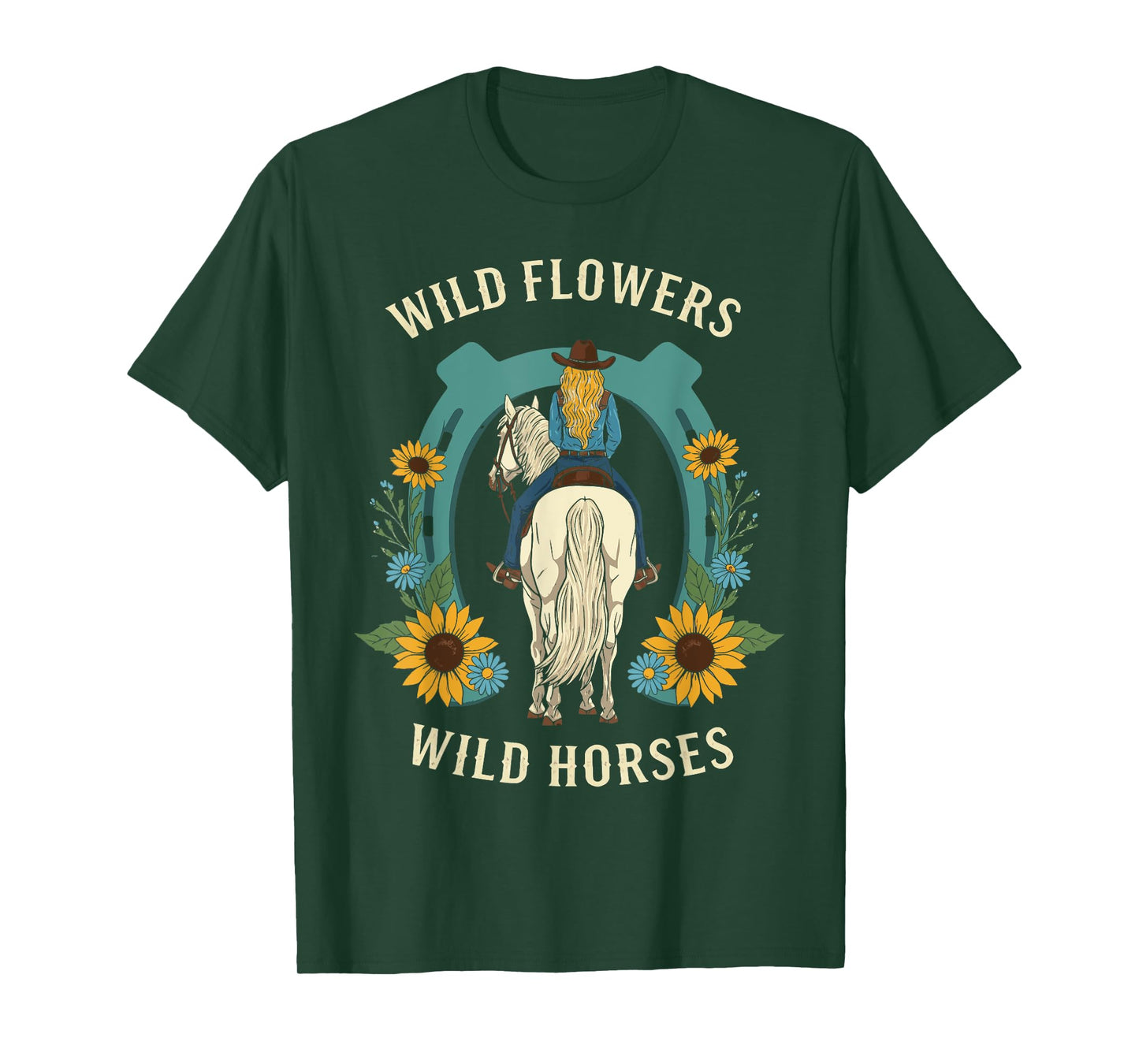 Wild Flowers Wild Horses Retro Rodeo Western Country Cowgirl T-Shirt