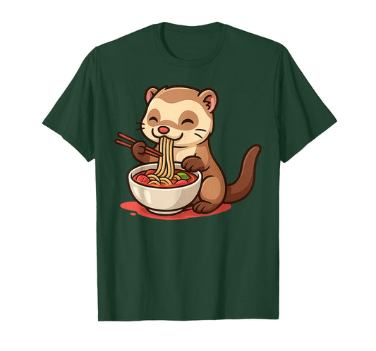 Anime Kawaii Ferret Eating Ramen Noodles Men Women Teen Kids T-Shirt