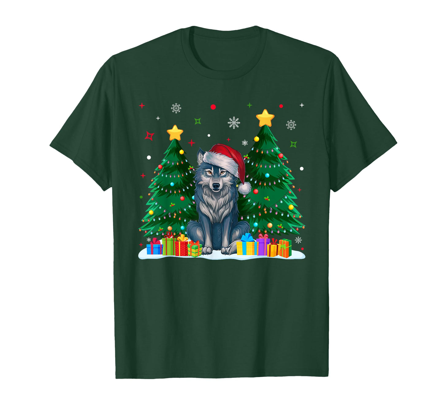 Funny Animal Lovers Wolf Santa Hat Ugly Christmas Sweater T-Shirt