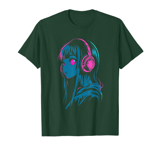 Anime Girl Synthwave Listener T-Shirt