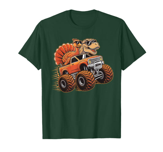 Monster Truck Thanksgiving Dinosaur Shirt Kids Boys Toddlers T-Shirt
