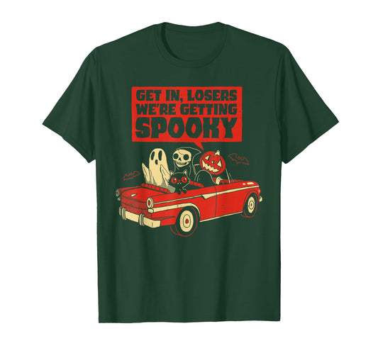 Get In, Losers We'Re Getting Spooky Skeleton Pumpkin Ghost T-Shirt