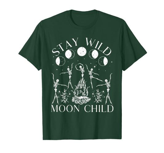 Stay Wild Moon Child Funny Skeleton Dancing Halloween T-Shirt