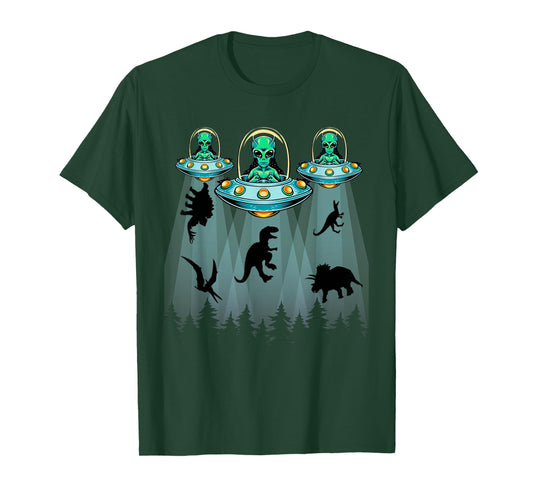 Dinosaur Aliens Shirts For Kids, T-rex Alien Abduction UFO T-Shirt