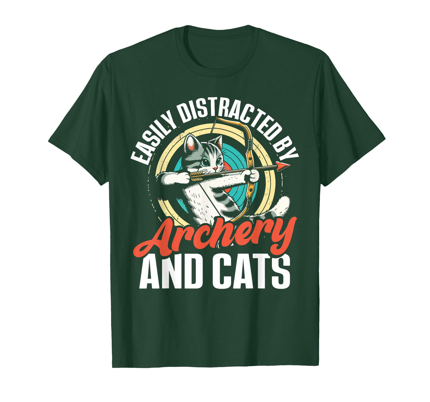 Funny Cat Parent Gift Easily Distracted by Archery and Cats T-Shirt