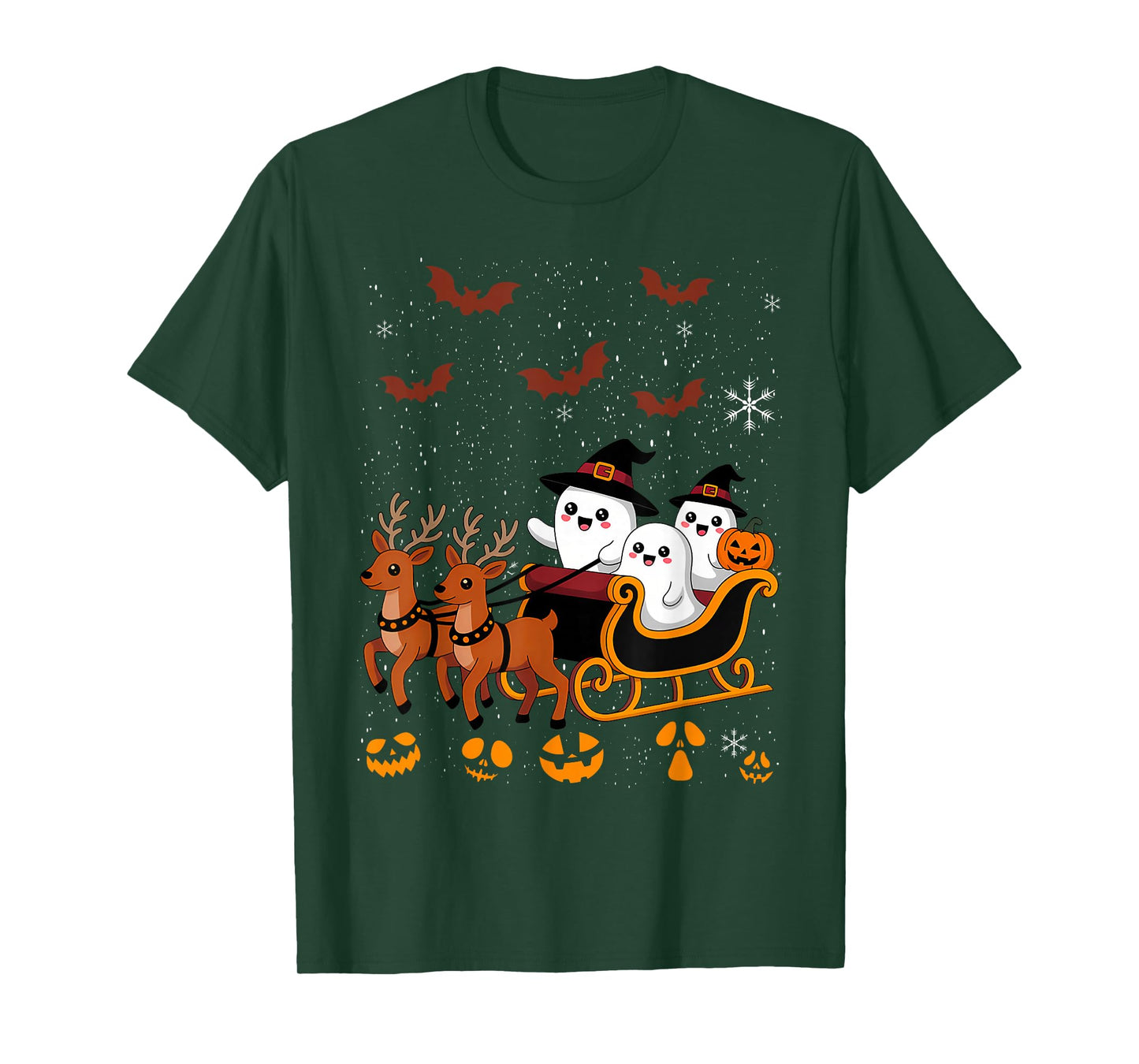 Halloween Christmas Santa's Reindeer Ghost Happy T-Shirt