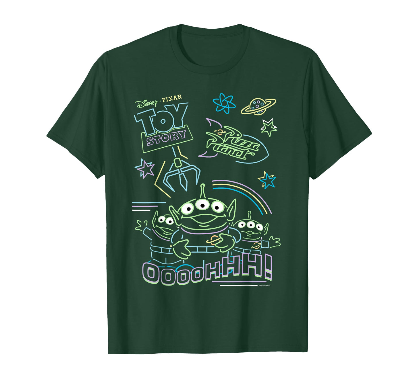 Disney and Pixar’s Toy Story Pizza Planet Aliens Neon T-Shirt