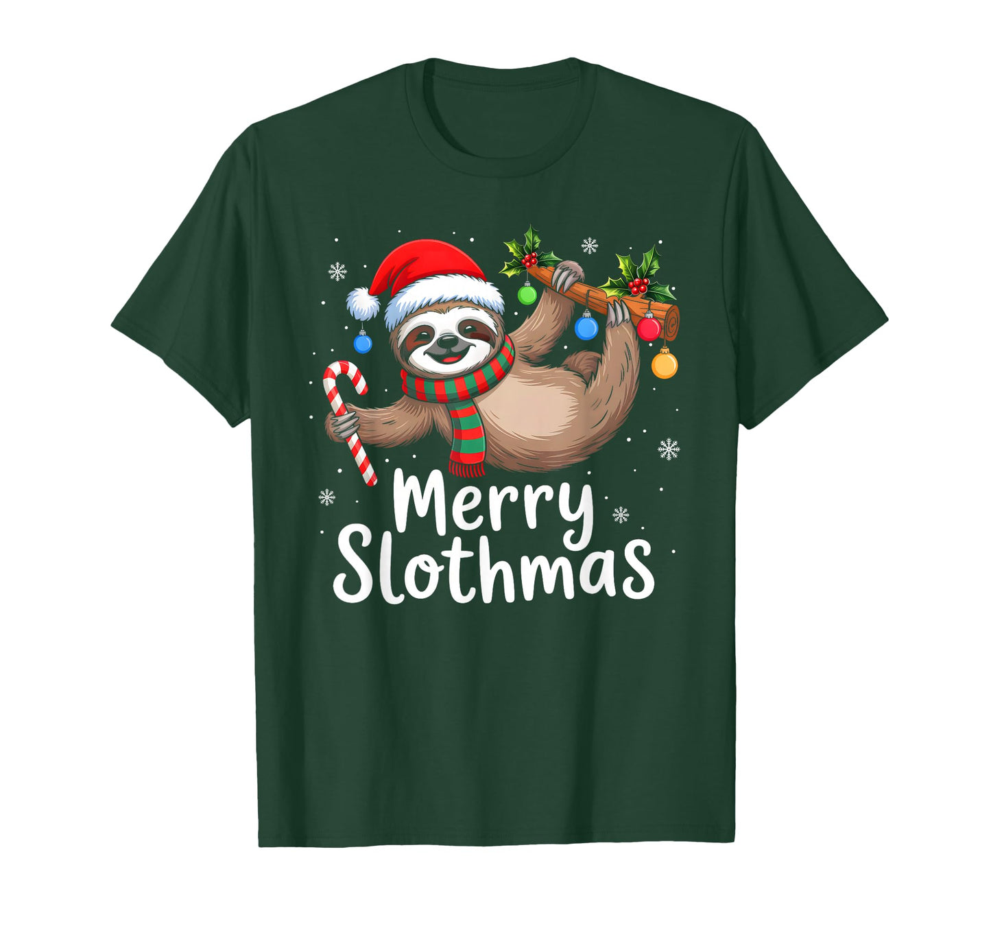 Merry Slothmas Christmas Sloth Santa Hat Xmas Pajamas T-Shirt