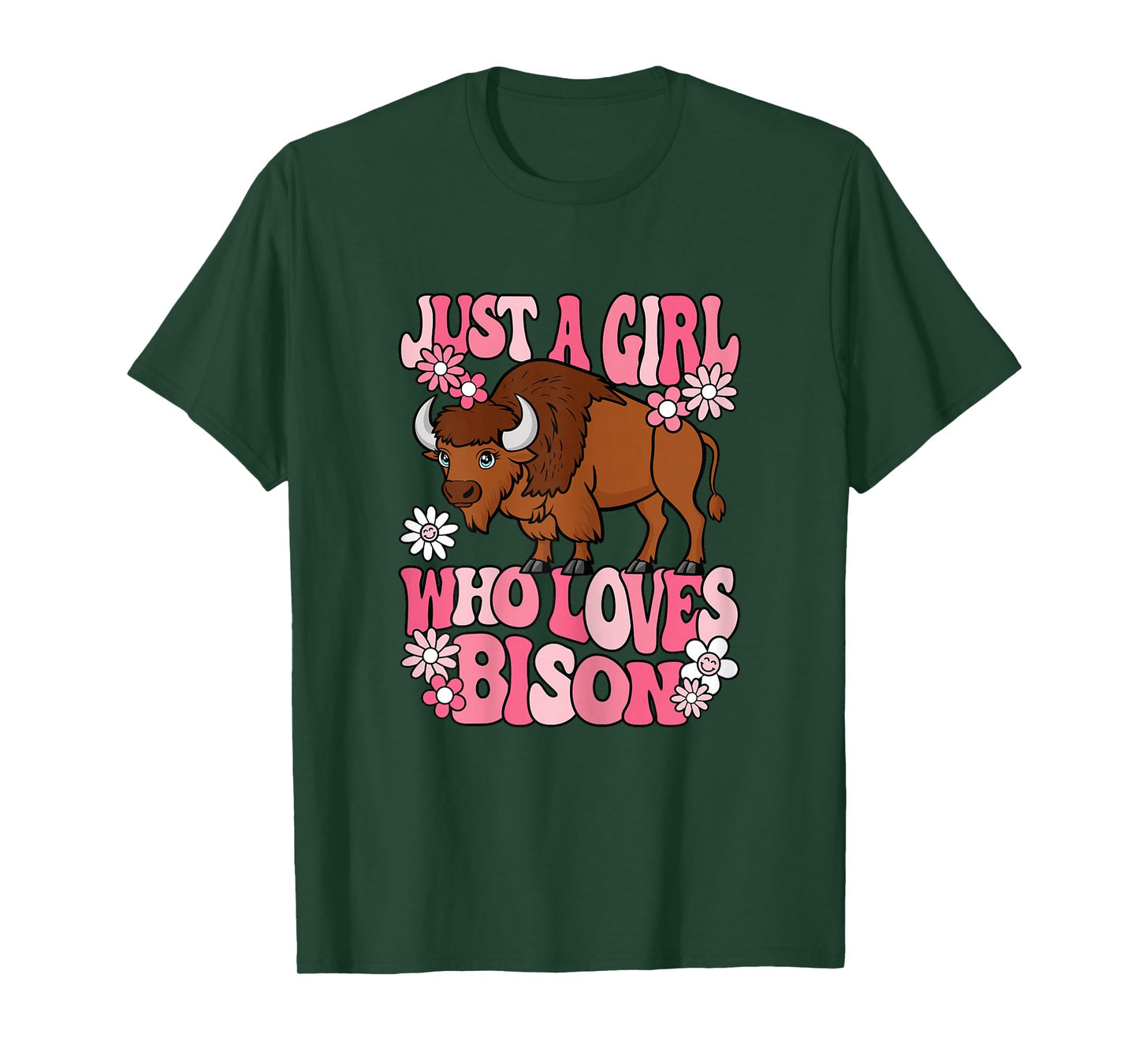Just A Girl Who Loves Bison Groovy Kawaii Buffalo Girl T-Shirt