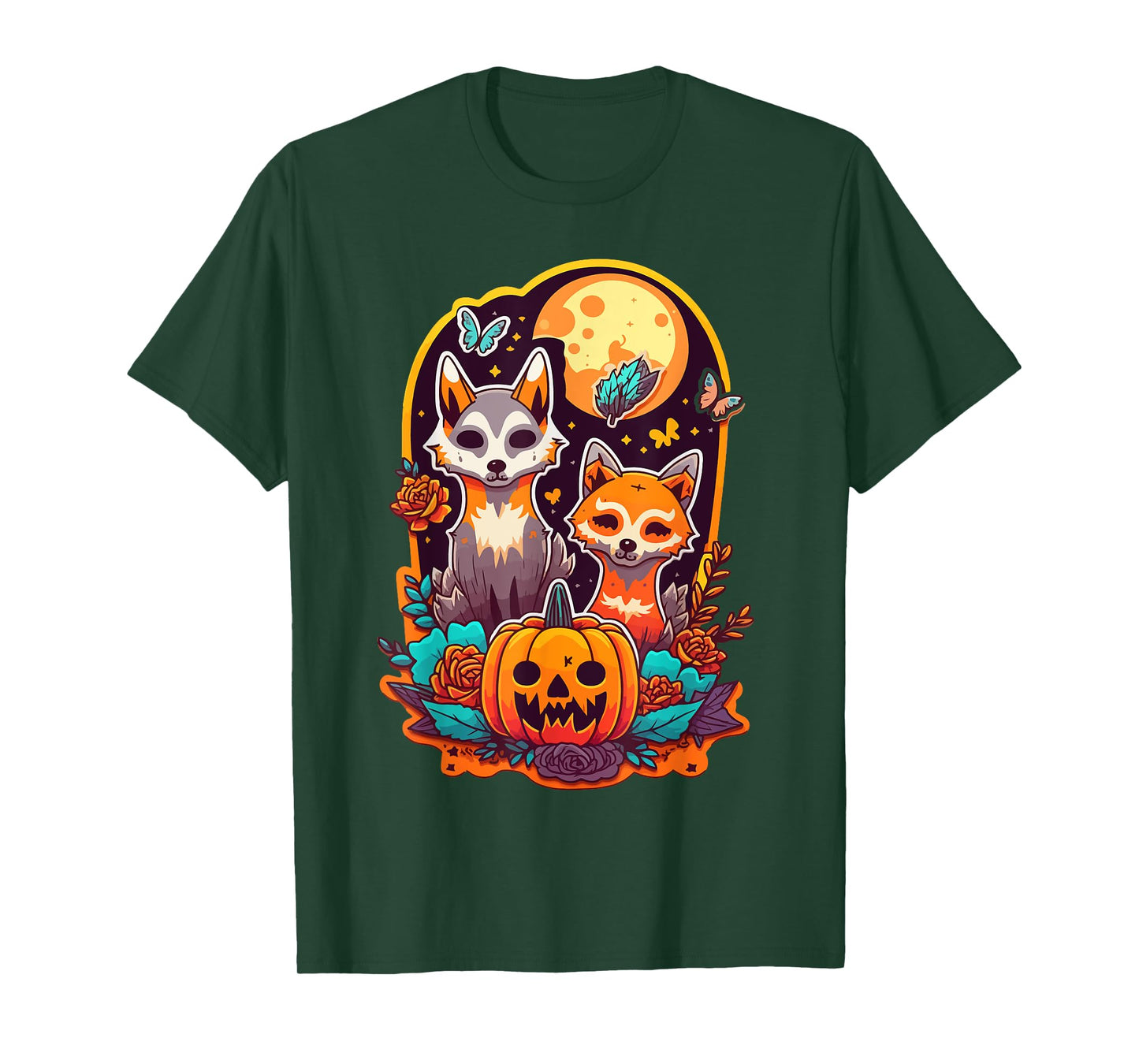 Sugar Skull Wolf Fox Cute Trick-or-treat Anime Halloween T-Shirt