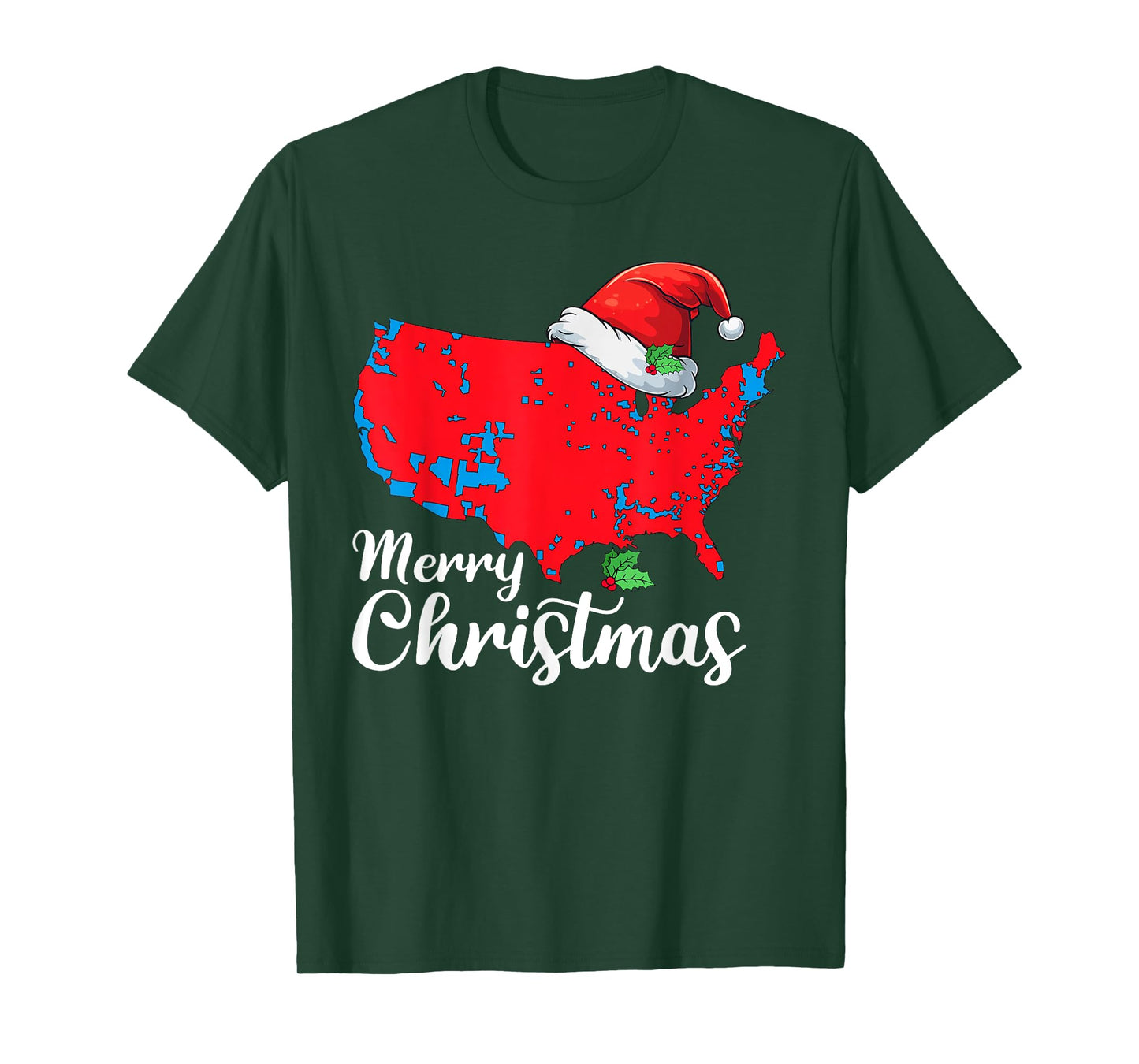 Merry Christmas Trump Patriotic USA Map 2024 Santa Hat Xmas T-Shirt
