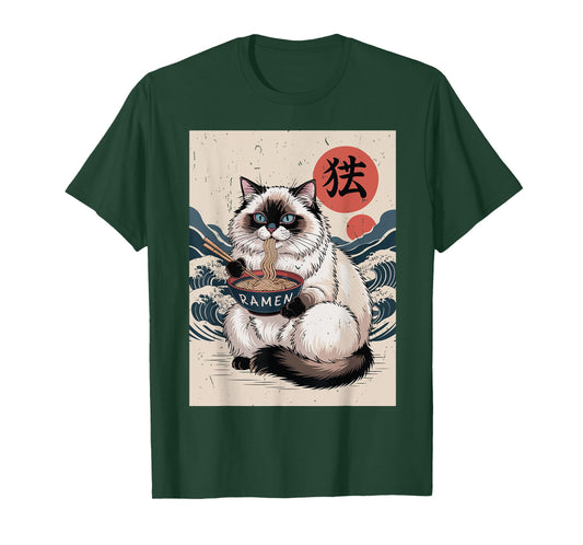 Anime Ragdoll Fat Cat Eating Ramen Noodle Toddler Mom Kawaii T-Shirt