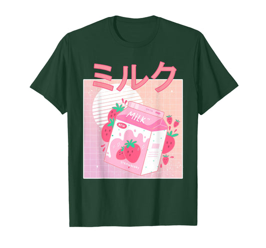 Funny Retro 90s Japanese Kawaii Strawberry Milk Shake Carton T-Shirt