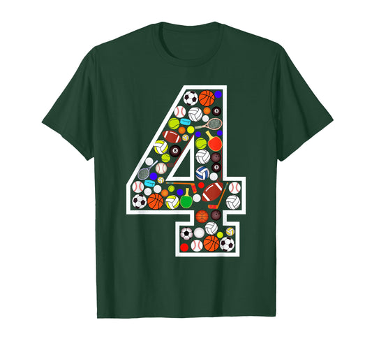 Kids 4th Birthday Sports Big Number Four 4 Year Old Boy T-Shirt