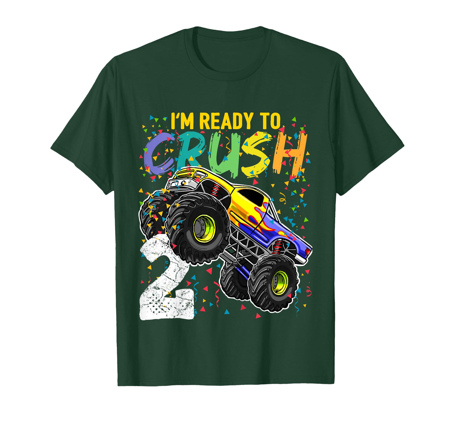 Kids Im Ready to Crush 2 Monster Truck 2nd Birthday Shirt Boys T-Shirt