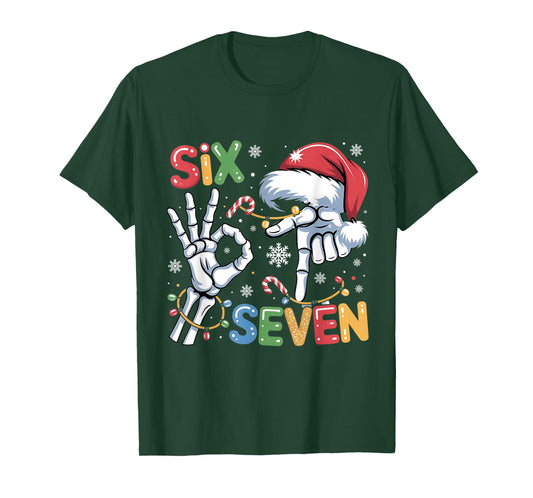 Six Seven Funny Skeleton Hands Meme Christmas Art T-Shirt