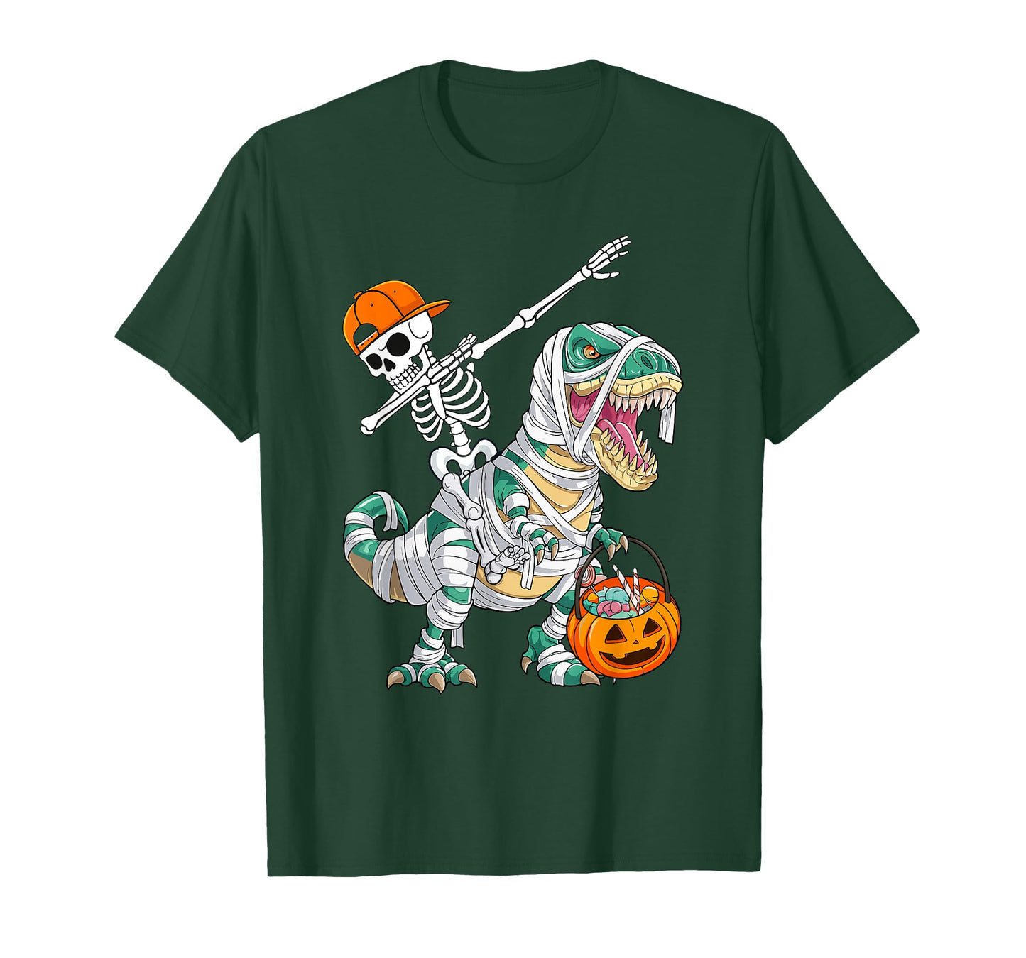 Skeleton Riding Dancing Dab Dinosaur T rex Halloween Funny T-Shirt